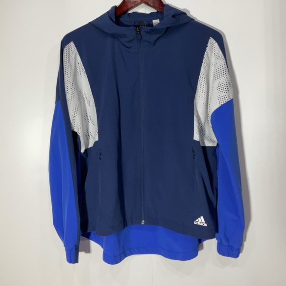 adidas Other - Adidas Jacket, Windbreaker, Blue & White, Zip-Up, Size See Measurements